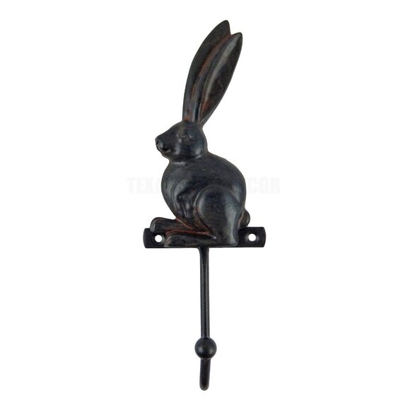 Bunny Rabbit Wall Hook Key Towel Coat Hanger Rustic Brown Wrought Iron - Picture 1 of 4